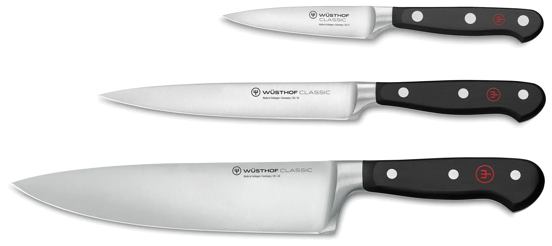 CLASSIC Zestaw - Nóż szefa 20 cm , kuchenny 16 cm i do warzyw 9 cm / WÜSTHOF
